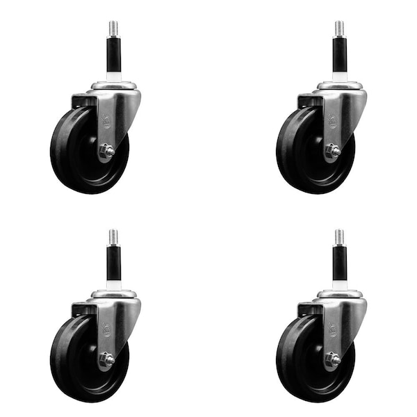 4'' Phenolic Wheel Swivel 7/8'' Expanding Stem Caster Set, 4PK